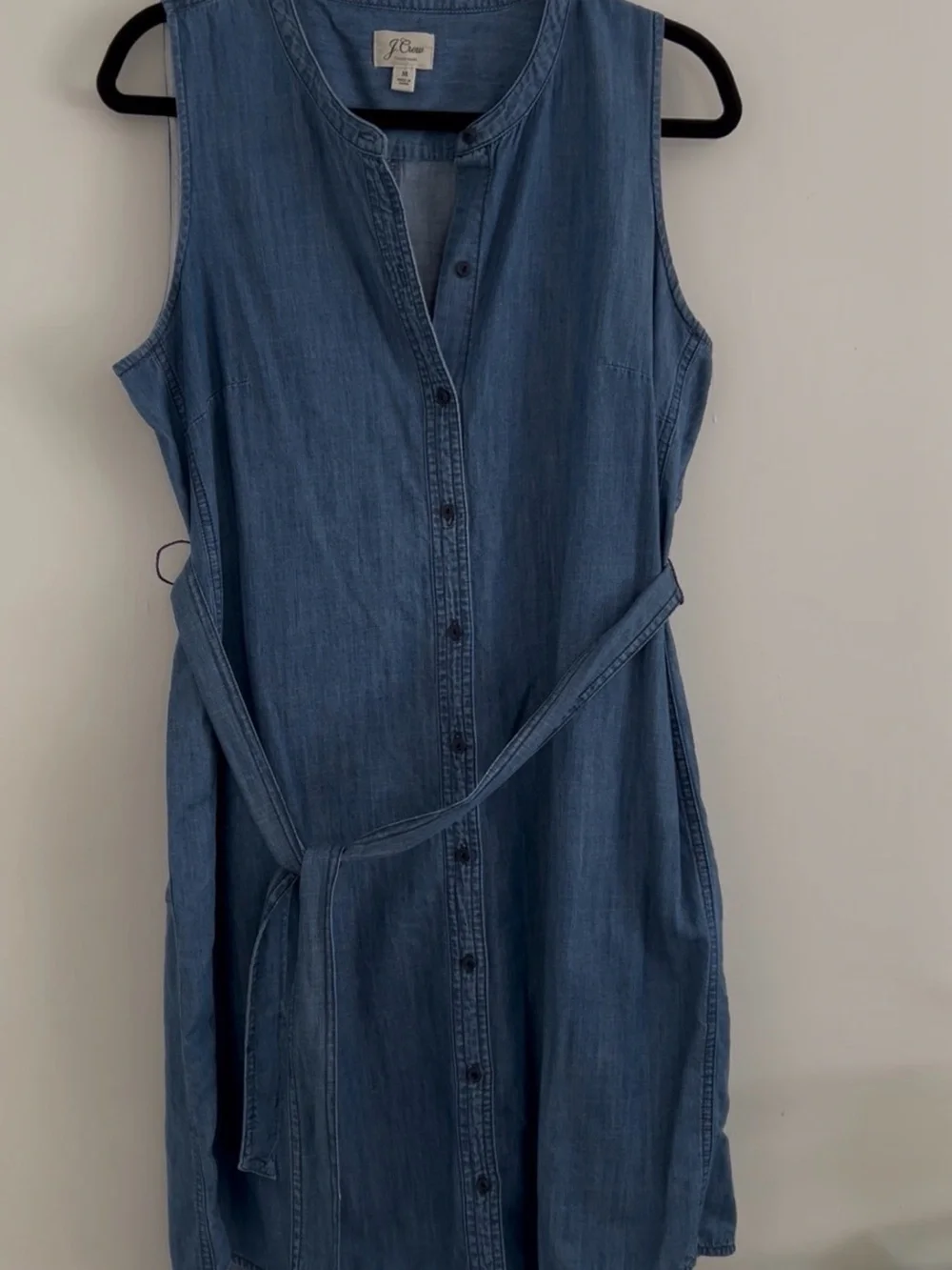 J.Crew Blue Denim Sleeveless Shirt Dress with Tie Waist | Size M